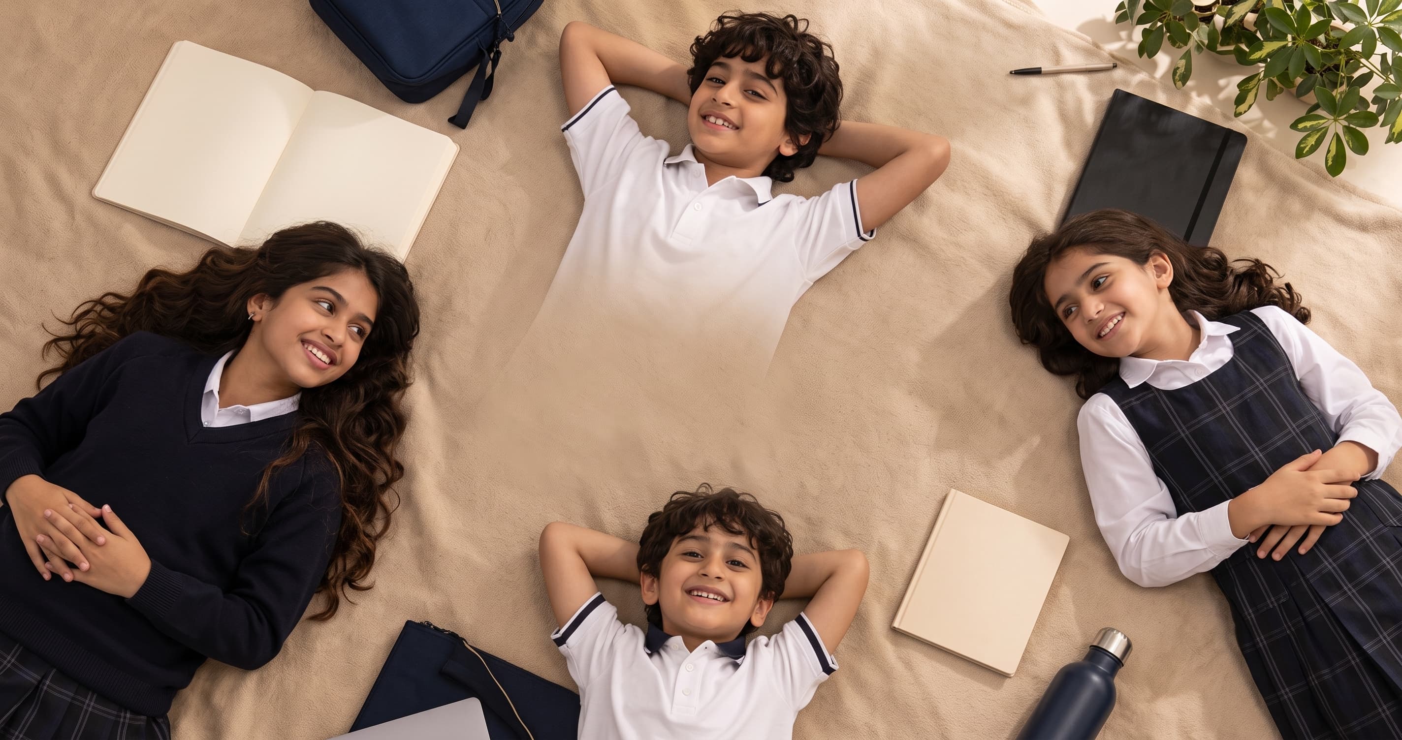 Children in Quality Uniforms school uniforms lying together with books